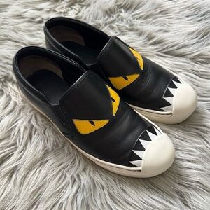 Fendi Black and Yellow Slip-On Shoes